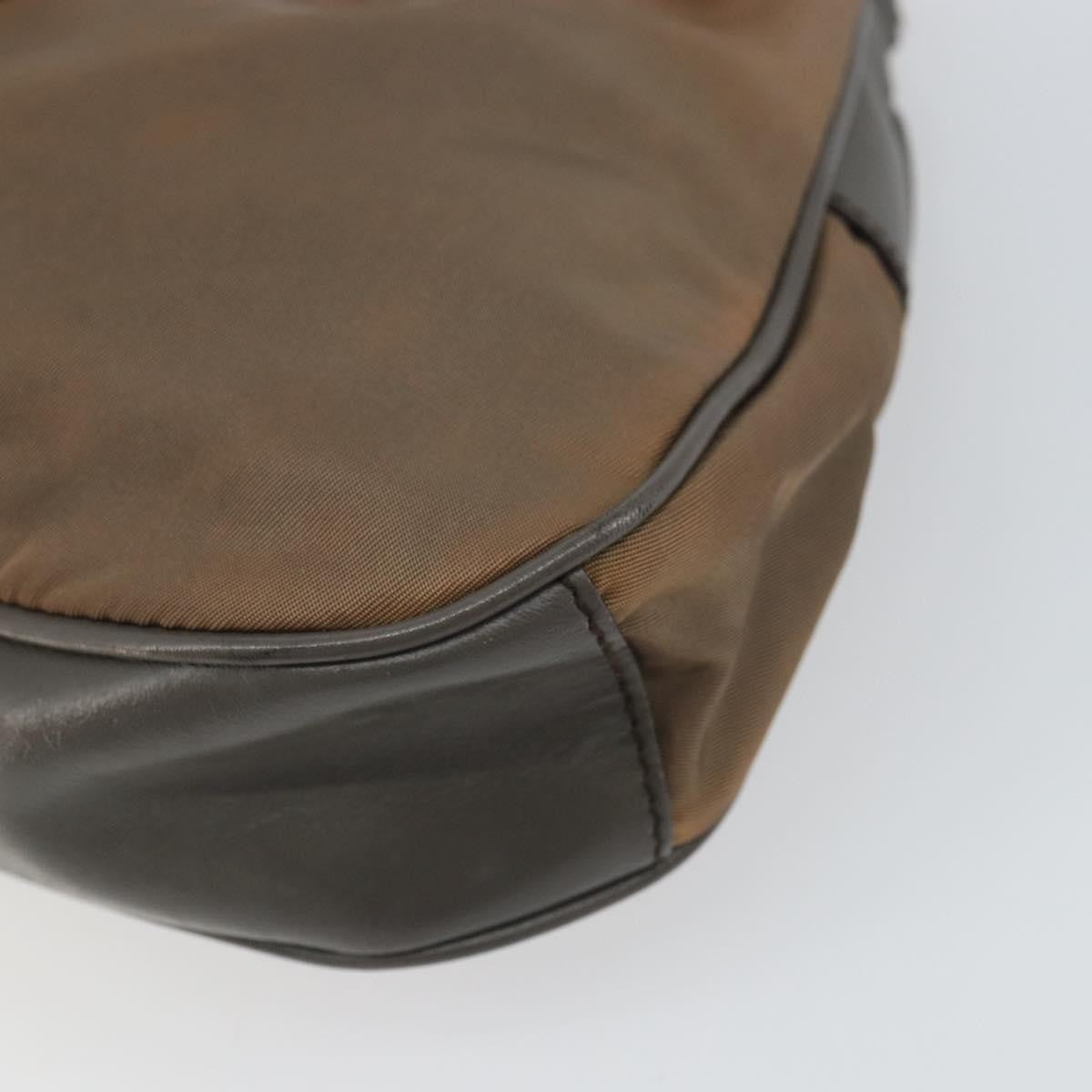 Prada PRADA Hand Bag Nylon Leather Gold Brown Authentic mr1761