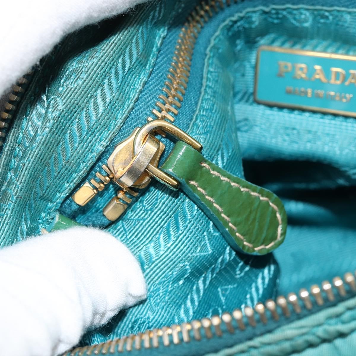Prada PRADA Shoulder Bag Nylon Turquoise Blue Gold Authentic 148398