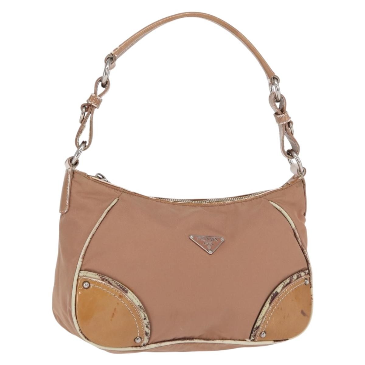Prada PRADA Shoulder Bag Nylon Beige Silver Authentic 169041