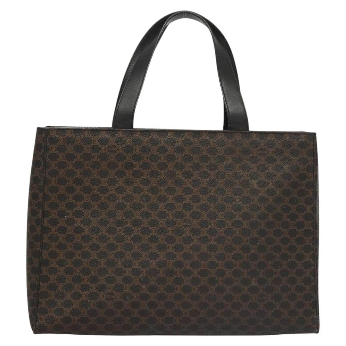 Celine CELINE Macadam Canvas Hand Bag PVC Leather 2way Black Gold Authentic 120130