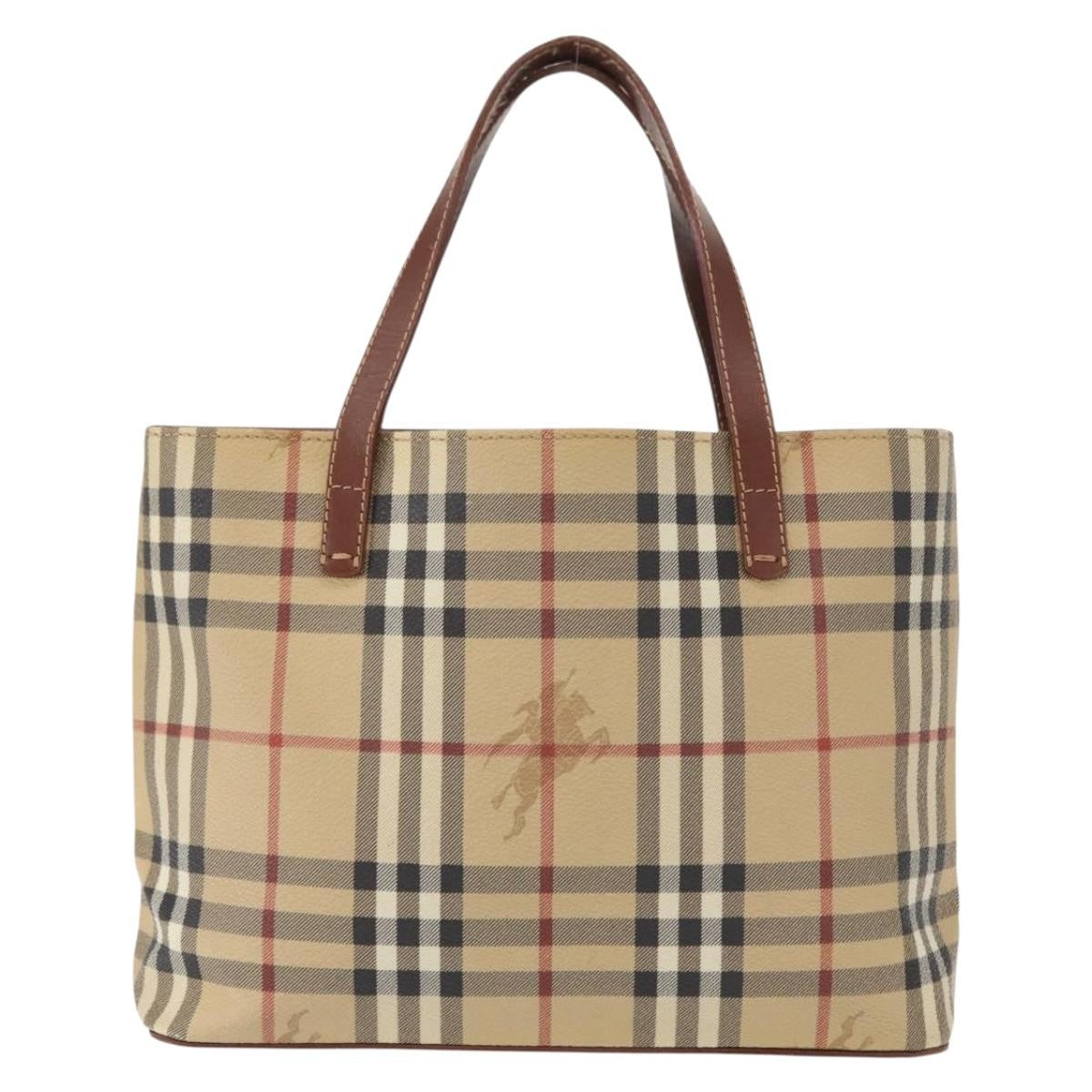 Burberry BURBERRY Nova Check Hand Bag PVC Beige Gold Authentic BA9597