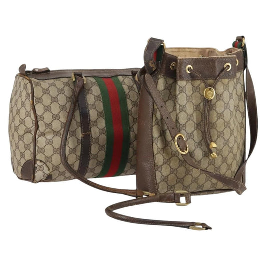 Gucci GUCCI GG Supreme Web Sherry Line Shoulder Bag PVC 2 Set Beige Authentic gh1006