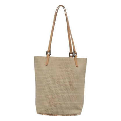 Fendi FENDI Zucchino Canvas Hand Bag Nylon Beige Silver Authentic bs26890