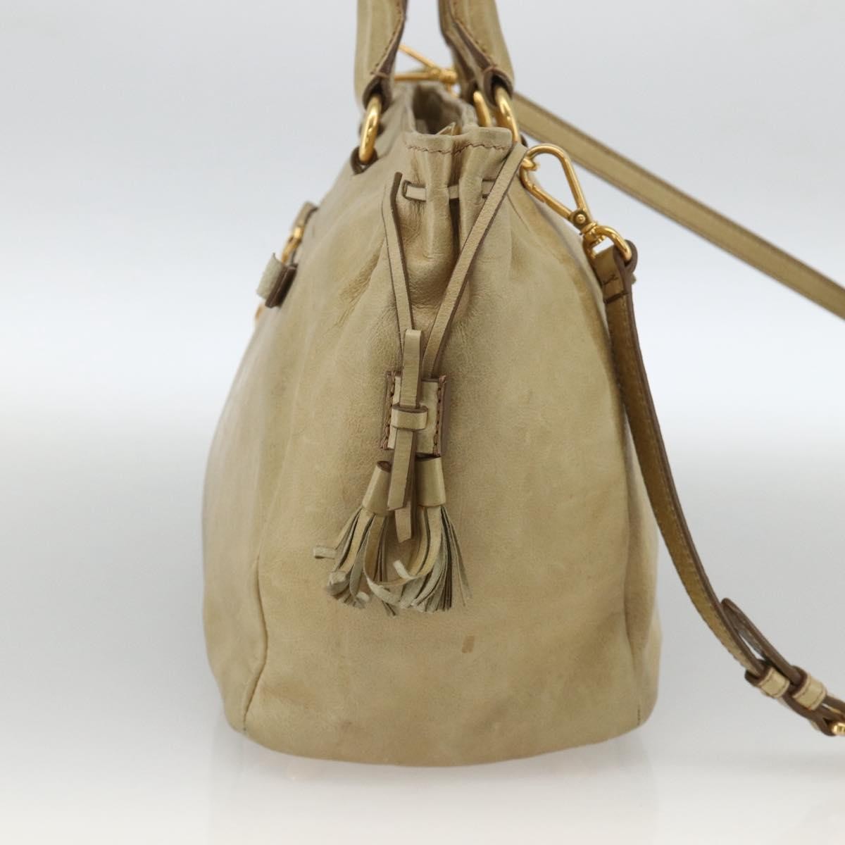 Prada PRADA Hand Bag Leather 2way Beige Gold Authentic 174345