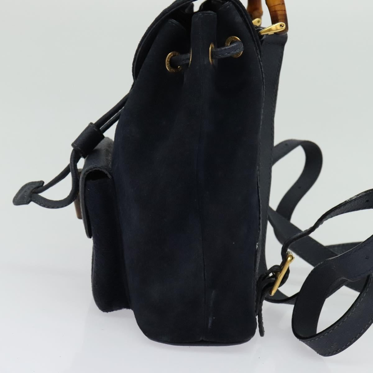 Gucci GUCCI Bamboo Backpack Suede Navy Gold 003 2034 0030 Authentic ep10733 Bag