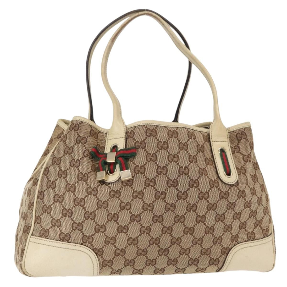 Gucci GUCCI GG Canvas Web Sherry Line Pretty Tote Bag Beige Gold 163805 Authentic ka637