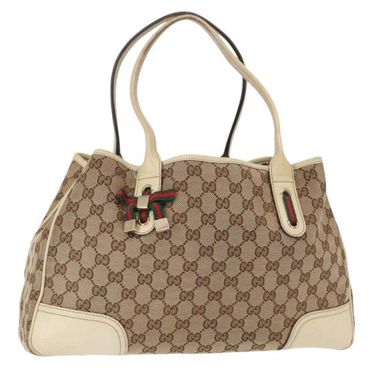Gucci GUCCI GG Canvas Web Sherry Line Pretty Tote Bag Beige Gold 163805 Authentic ka637