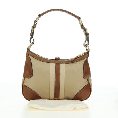 Prada PRADA Hand Bag Nylon Leather Beige Gold Authentic am11645A