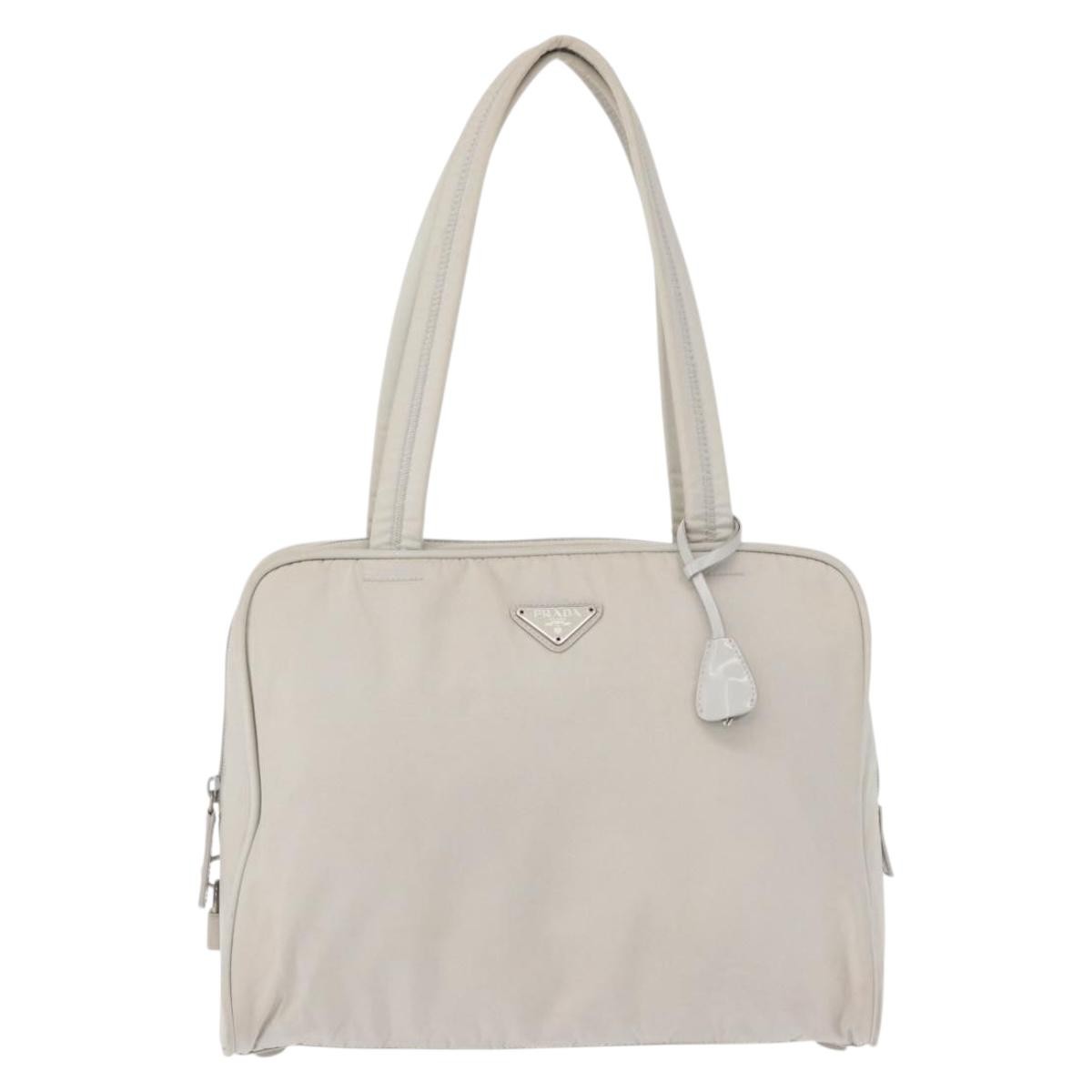 Prada PRADA Tote Bag Nylon White Silver Authentic am10449