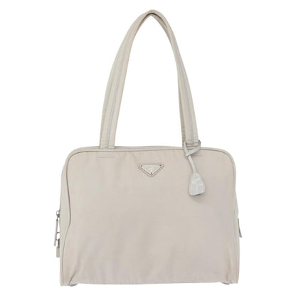 Prada PRADA Tote Bag Nylon White Silver Authentic am10449