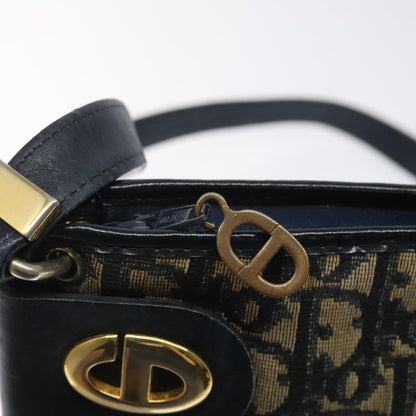 Dior Christian Dior Trotter Canvas Shoulder Bag Navy Gold Authentic 126267