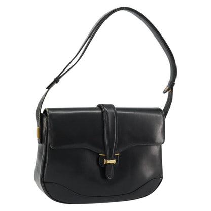 Gucci GUCCI Shoulder Bag Leather Black Gold Authentic 177992