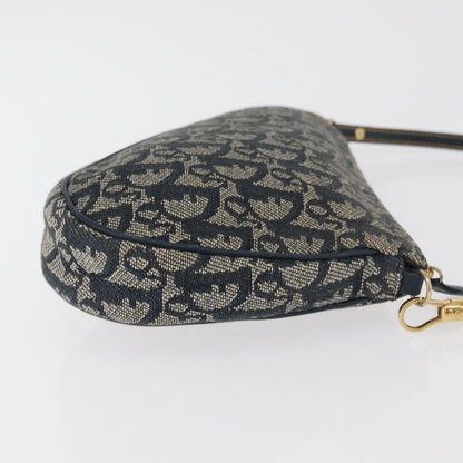 Dior Christian Dior Trotter Canvas Saddle Pouch Hand Bag Navy Gold Authentic bs35277