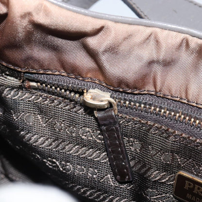 Prada PRADA Hand Bag Nylon Leather Gold Brown Authentic mr1761