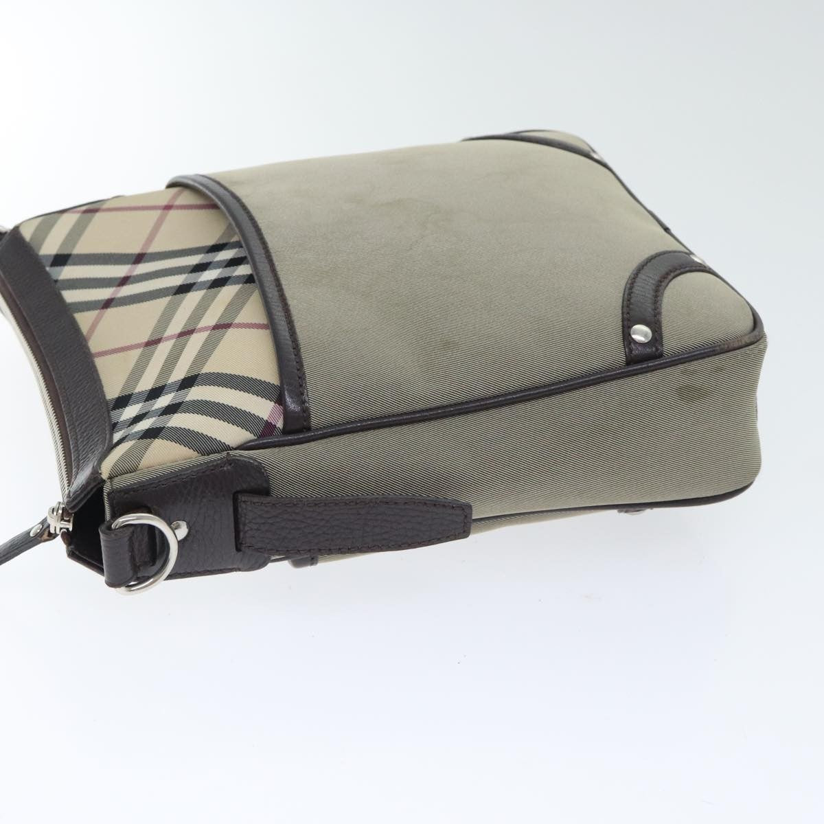 Burberry BURBERRY Nova Check Shoulder Bag Nylon Leather Gray Beige Silver Authentic 92799