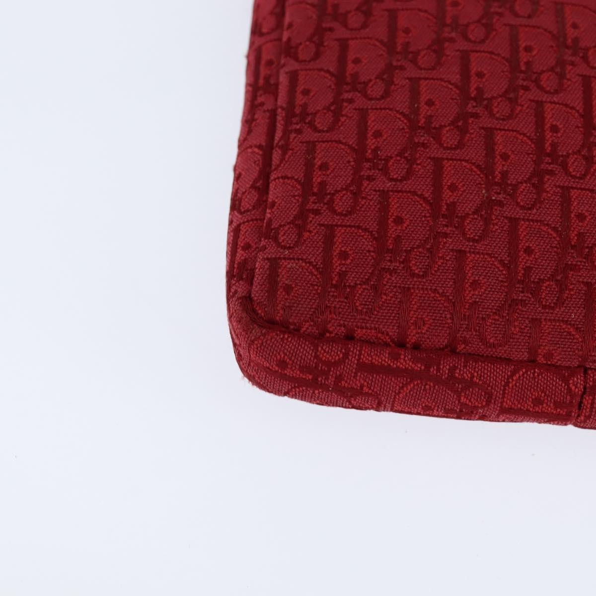 Dior Christian Dior Trotter Canvas Shoulder Bag Red Silver Authentic 147558