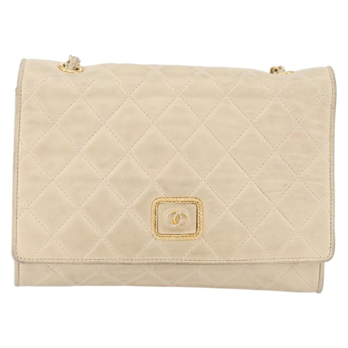 Chanel CHANEL Matelasse Chain Shoulder Bag Lamb Skin Beige Gold CC Authentic BA10672