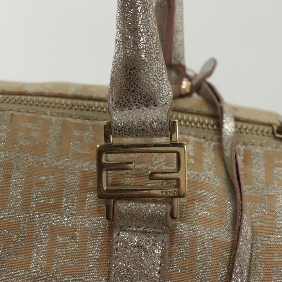Fendi FENDI Zucchino Canvas Hand Bag Silver Gold Authentic 139411