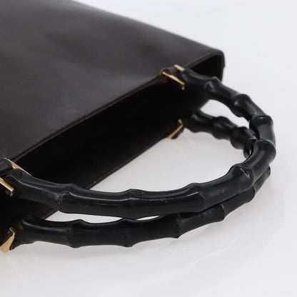 Gucci GUCCI Bamboo Hand Bag Leather Dark Brown Gold 002 1998 0507 Authentic ep11424