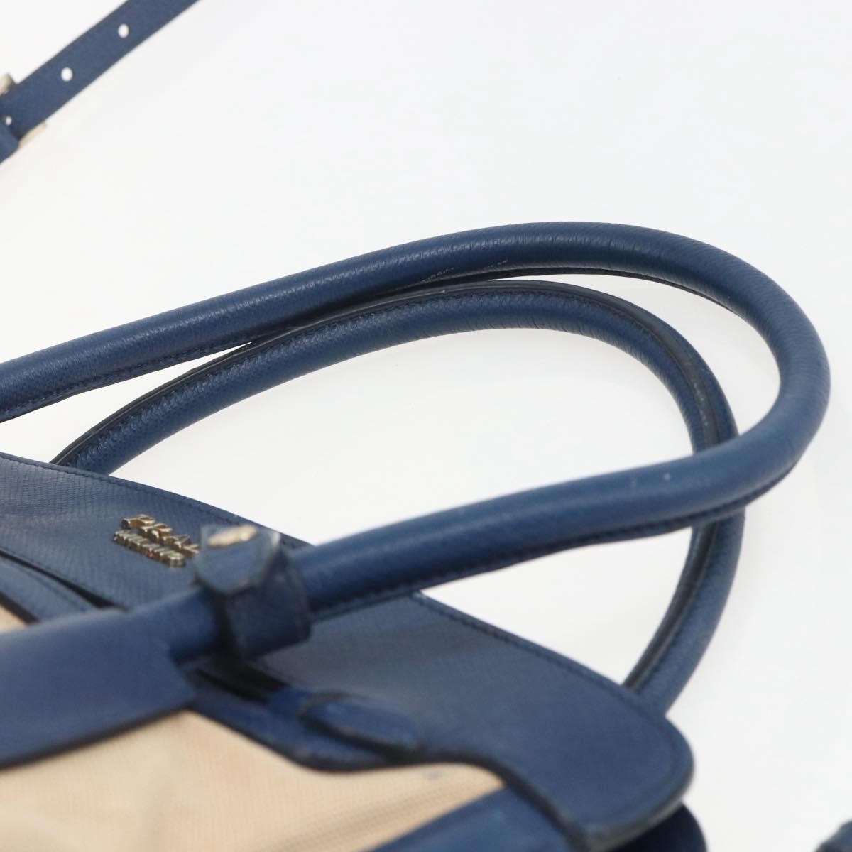 Prada PRADA Hand Bag Canvas 2way Beige Blue Authentic ka891