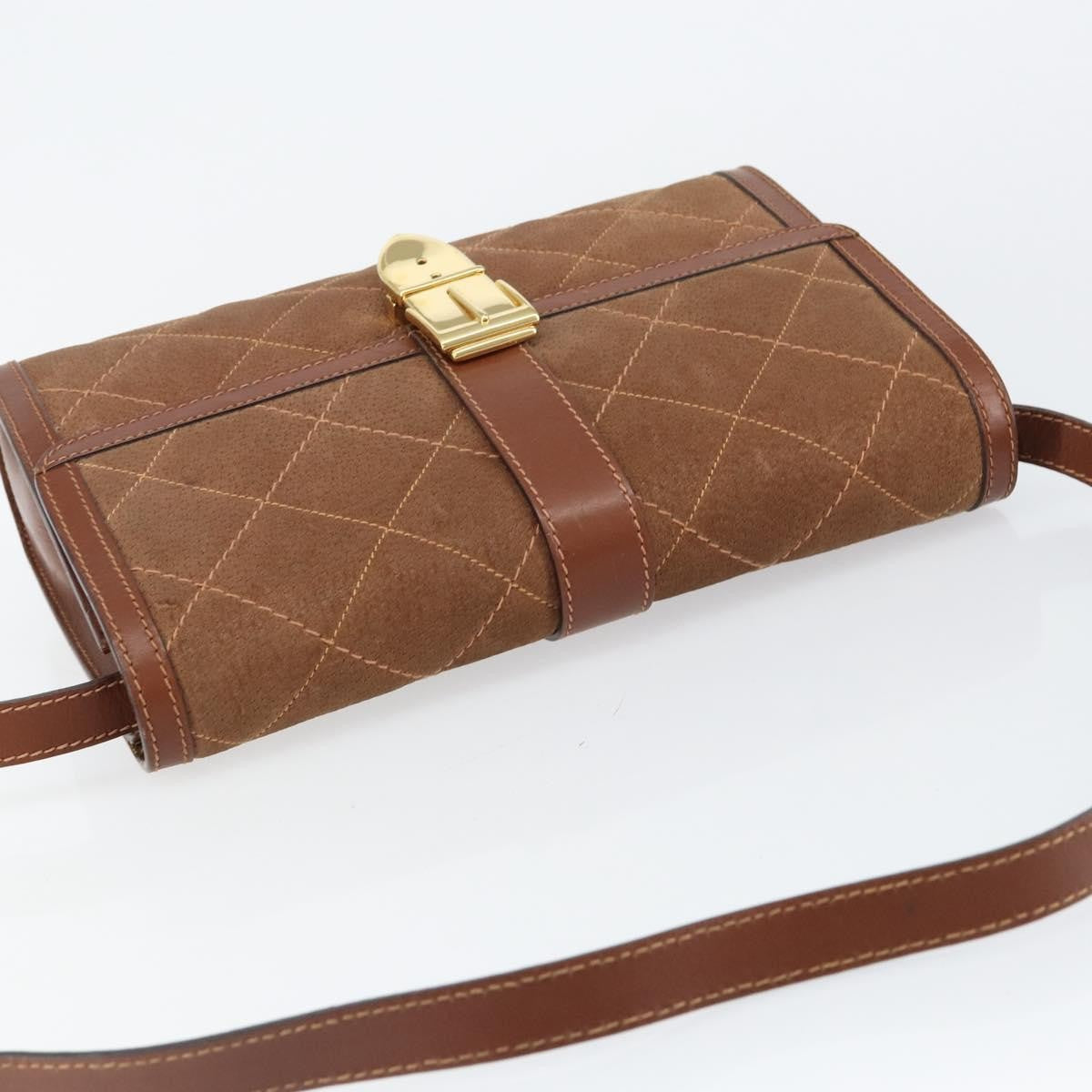 Gucci GUCCI Shoulder Bag Suede Leather Brown Gold Authentic 146416