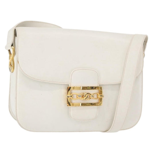Celine CELINE Shoulder Bag Leather White Gold Authentic yk19773