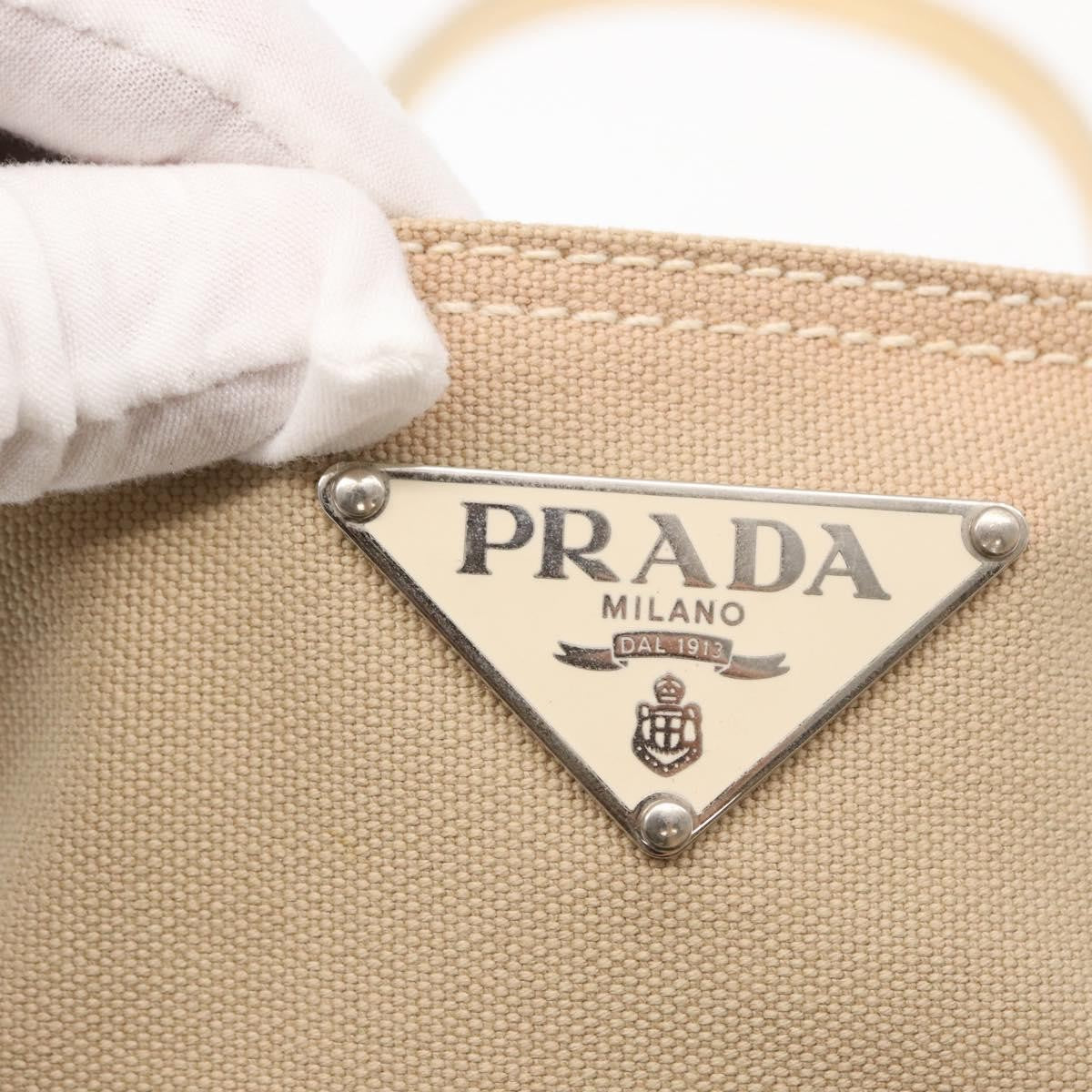 Prada PRADA Tote Bag Canvas Leather Beige Silver Authentic 160268