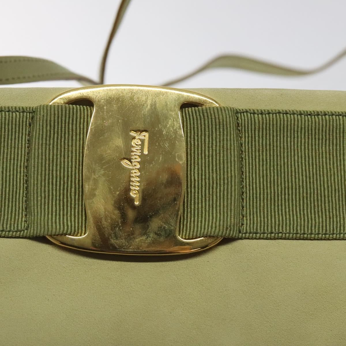 Salvatore Ferragamo Salvatore Ferragamo Shoulder Bag Suede Green Gold Authentic bs25782