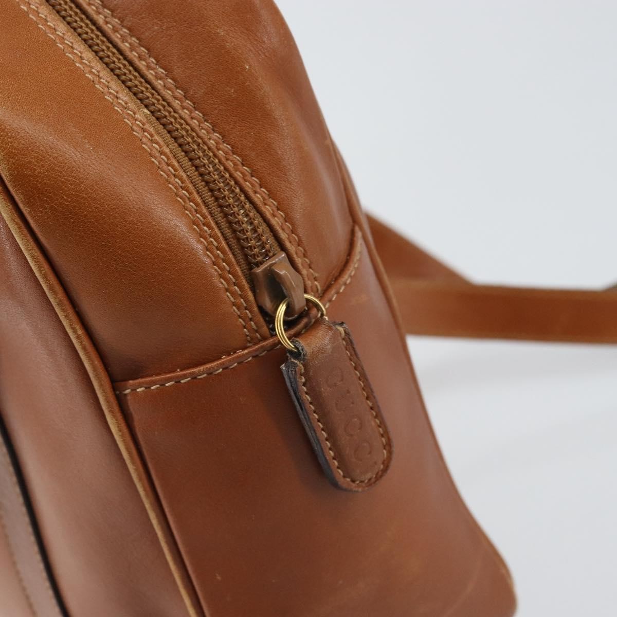 Gucci GUCCI Hand Bag Leather Brown Gold Authentic ep13246