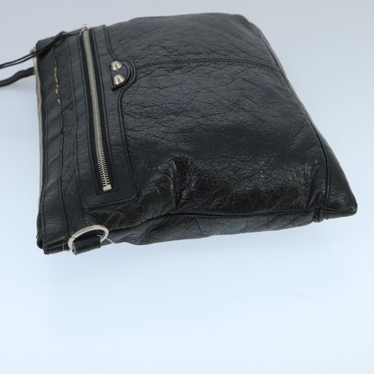 Balenciaga BALENCIAGA Clutch Bag Leather Black Silver 273023 Authentic bs19499