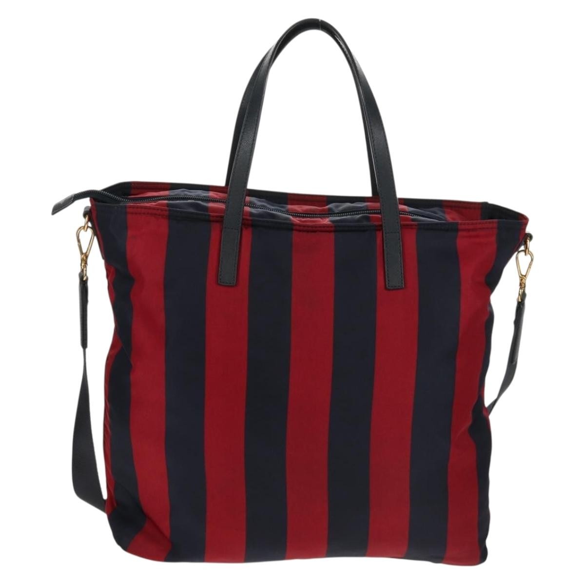 Prada PRADA Tote Bag Nylon 2way Red Navy gold Authentic 158700