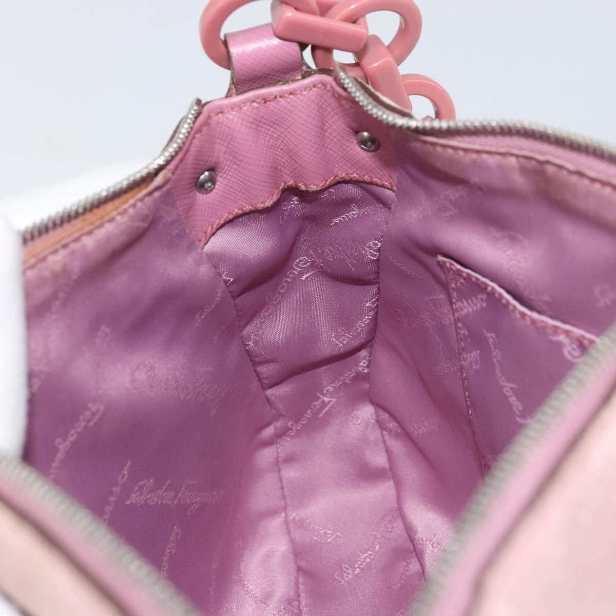 Salvatore Ferragamo Salvatore Ferragamo Gancini Shoulder Bag Suede Pink Silver Authentic 166453