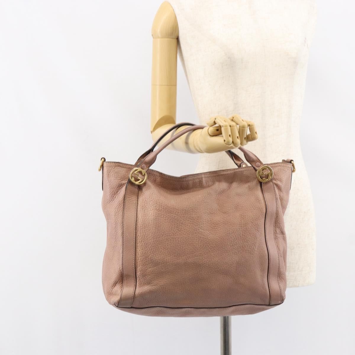 Gucci GUCCI Hand Bag Leather Pink Gold 323675 Authentic ka258