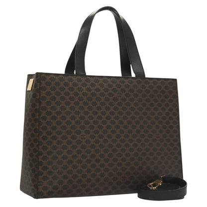 Celine CELINE Macadam Canvas Hand Bag PVC Leather 2way Black Gold Authentic 120130