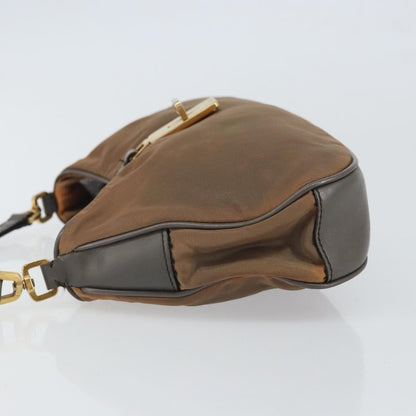 Prada PRADA Hand Bag Nylon Leather Gold Brown Authentic mr1761