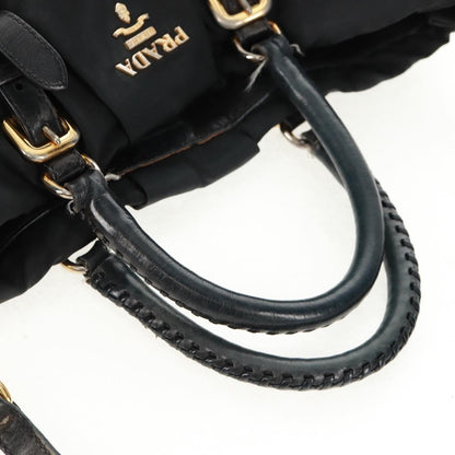 Prada PRADA Hand Bag Nylon 2way Black Gold Authentic 160520