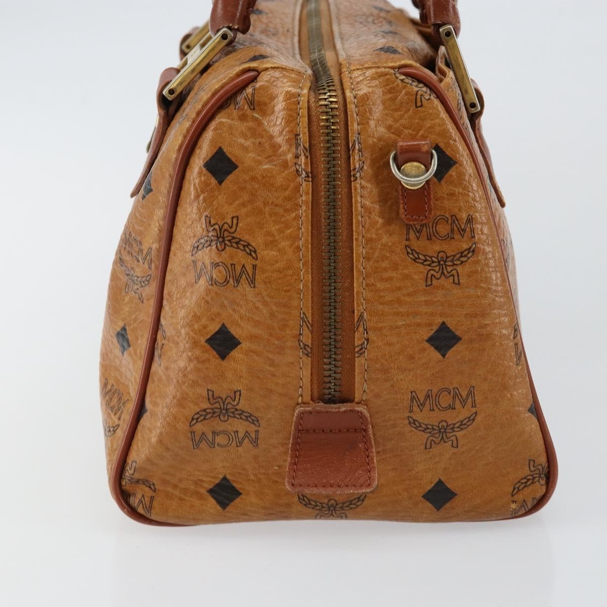 MCM MCM Logogram Vicetos Boston Bag PVC Leather Brown Gold Authentic gh904