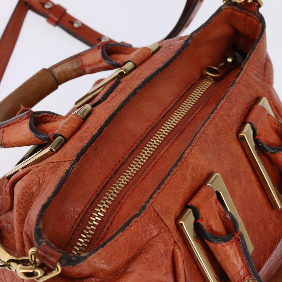 Chloé Chloé Chloe Etel Hand Bag Leather 2way Orange Gold Authentic am9029
