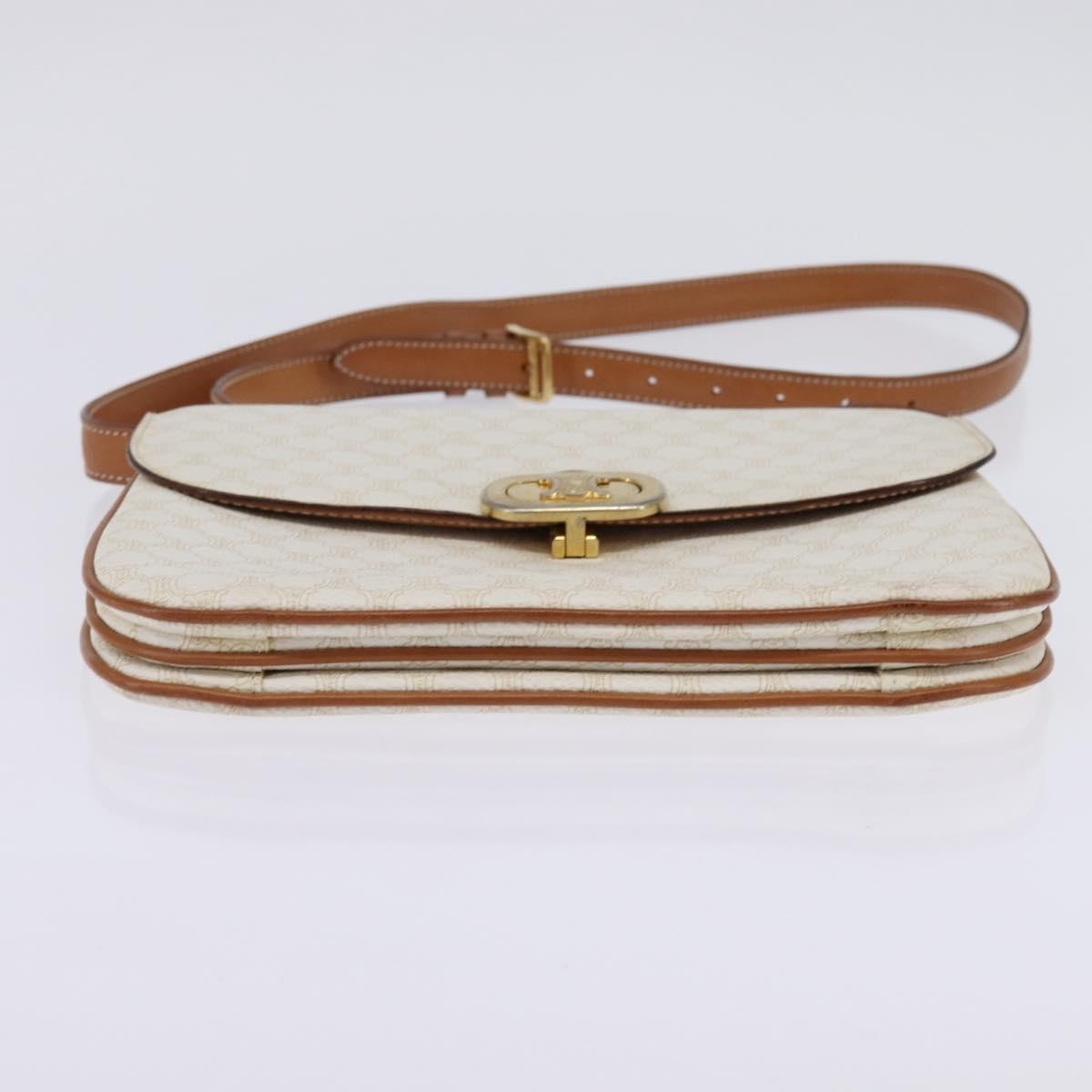 Celine CELINE Macadam Canvas Shoulder Bag PVC Leather White Gold Authentic 146823