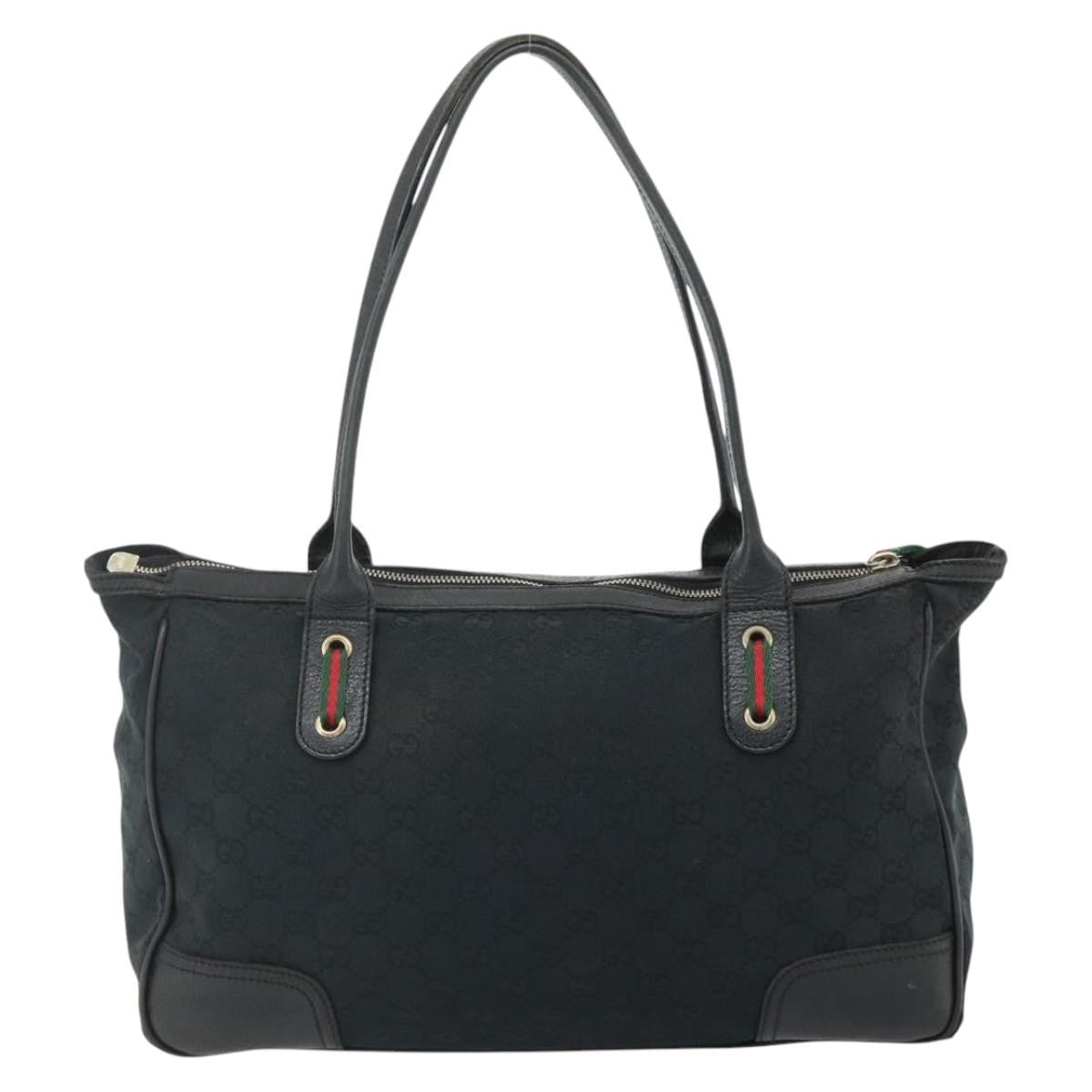 Gucci GUCCI GG Canvas Web Sherry Line Hand Bag Black Gold Red 177052 Authentic mr2358