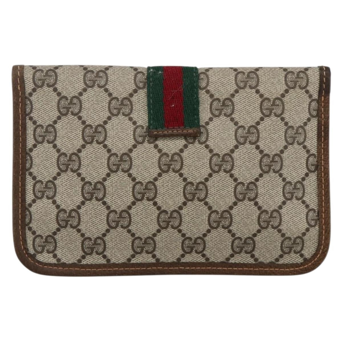 Gucci GUCCI GG Supreme Web Sherry Line Clutch Bag PVC Beige Authentic 174212
