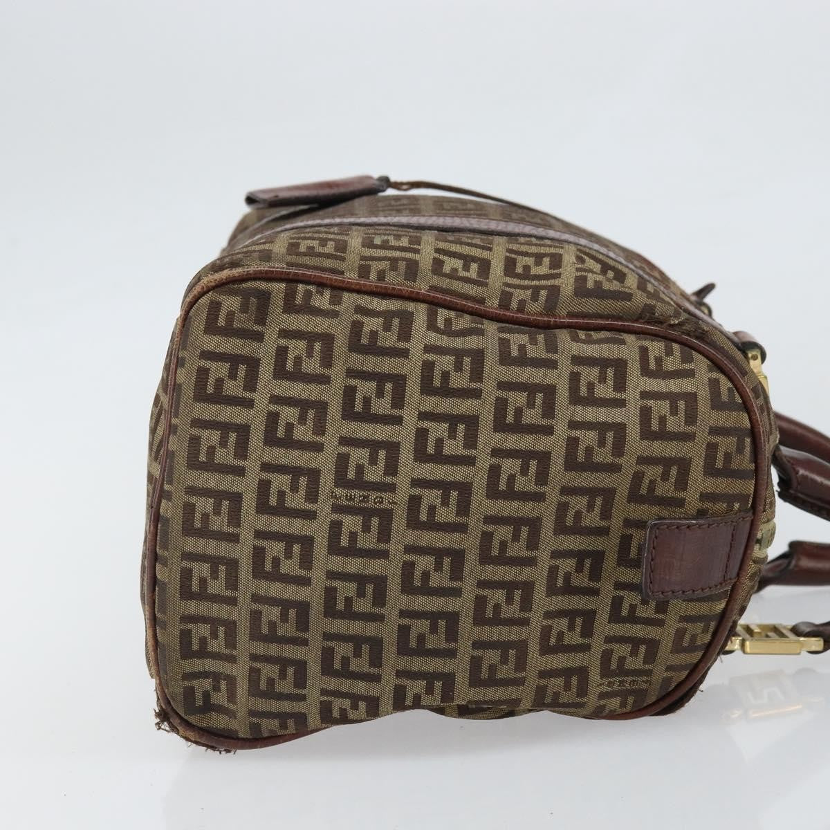 Fendi FENDI Zucchino Canvas Hand Bag Beige Gold Authentic ka2154