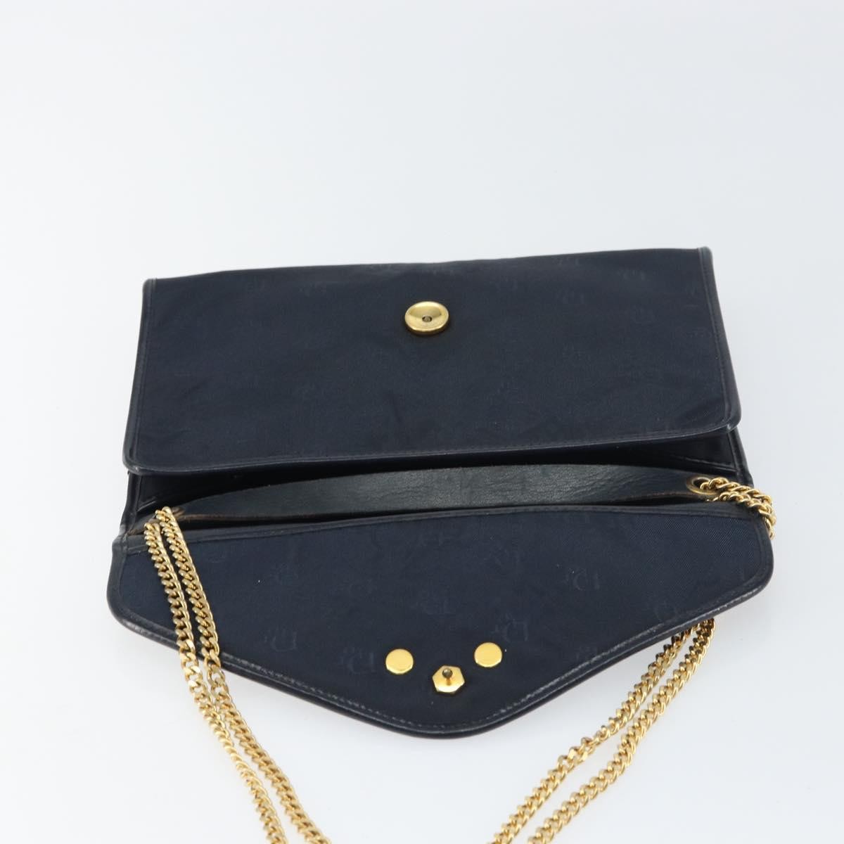 Dior Christian Dior Chain Shoulder Bag Canvas Navy Gold Authentic ti3507