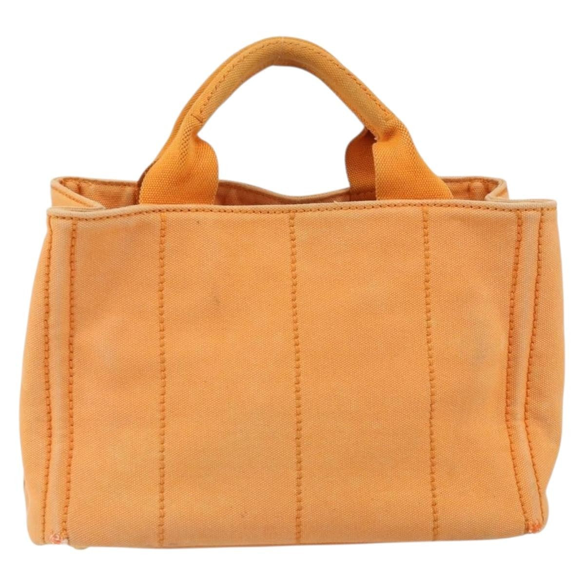 Prada PRADA Canapa PM Hand Bag Canvas Orange Gold Authentic 164219