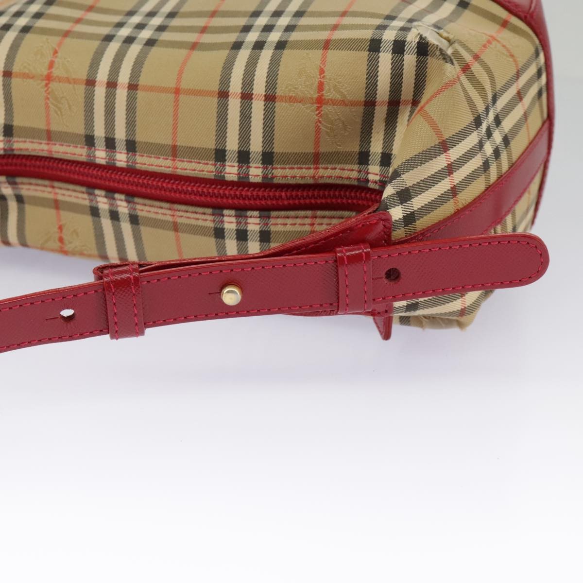 Burberry BURBERRY Nova Check Shoulder Bag Canvas Leather Beige Gold Red Authentic 98900
