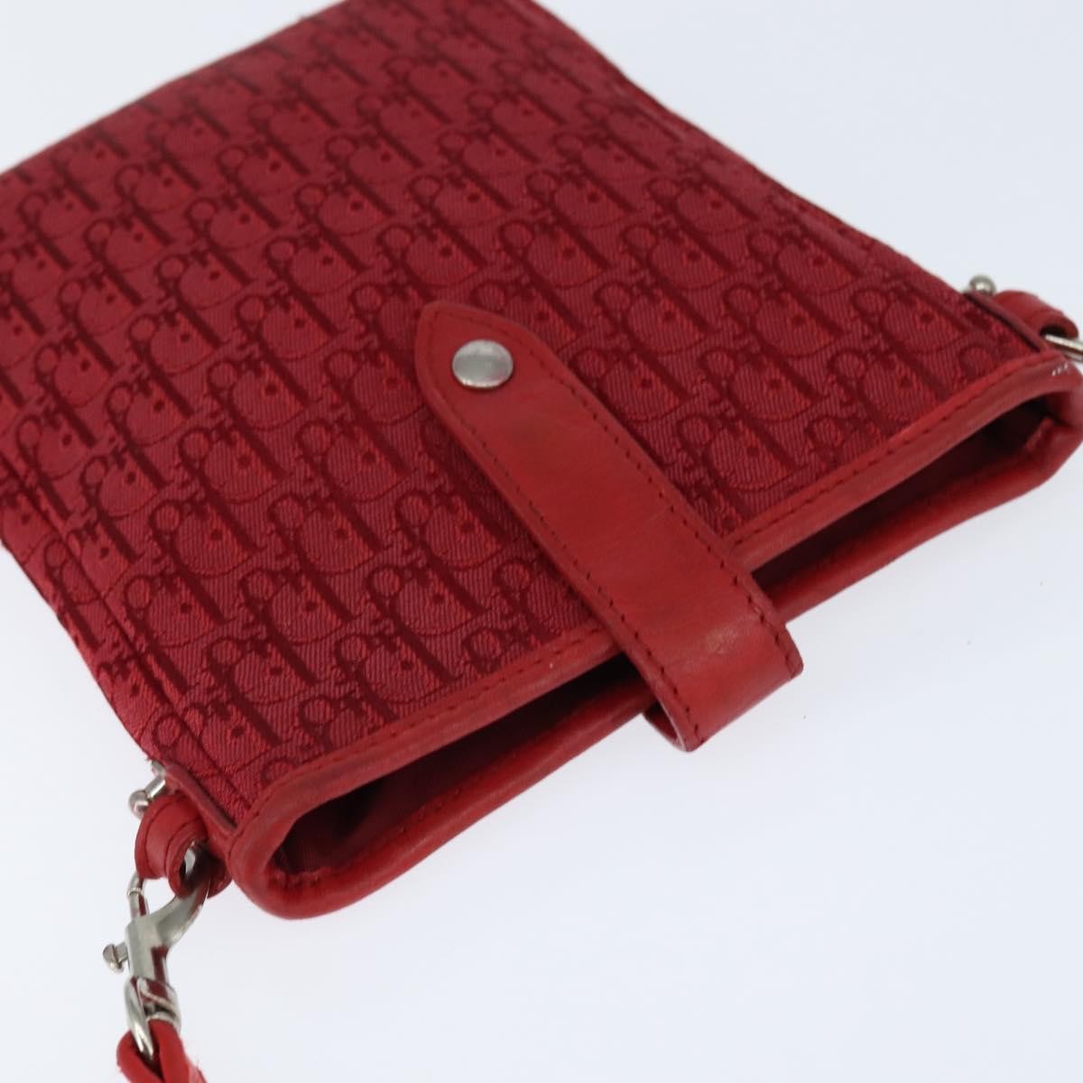 Dior Christian Dior Trotter Canvas Shoulder Bag Red Silver Authentic 147558