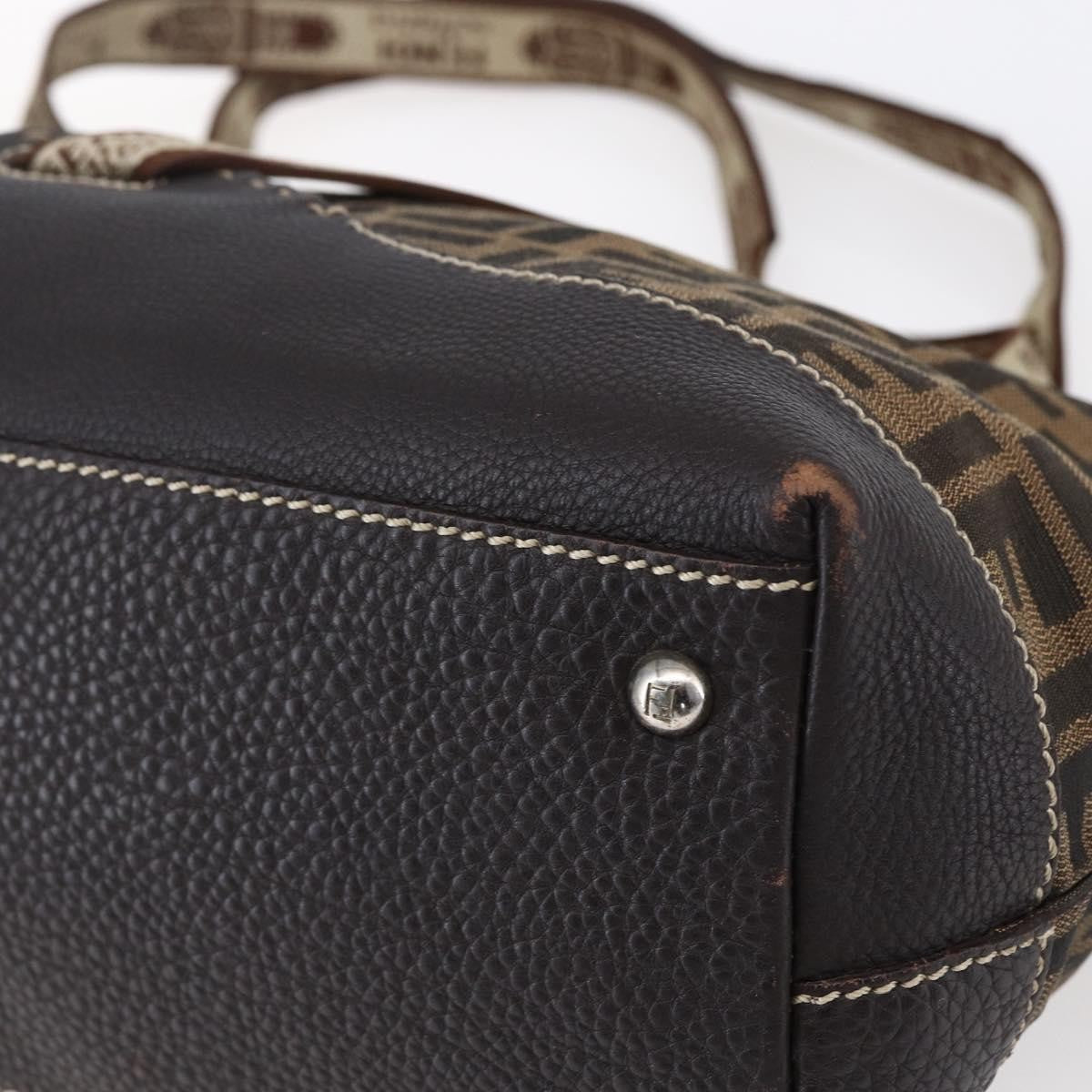 Fendi FENDI Zucca Canvas Celeria Tote Bag Black Brown Silver Authentic am9502
