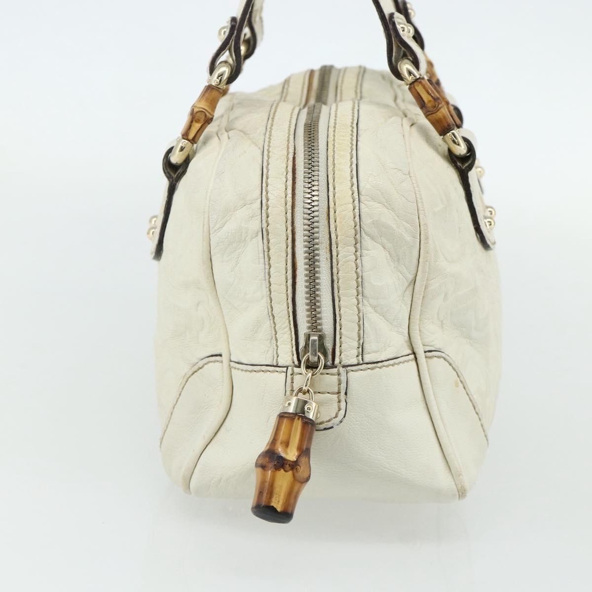 Gucci GUCCI Bamboo Boston Bag Leather White Gold 154376 Authentic ep14116