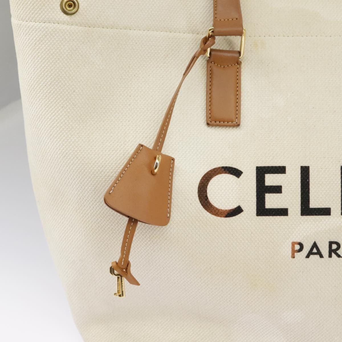 Celine CELINE Horizontalkava Tote Bag Canvas 2way White Gold Authentic 101048