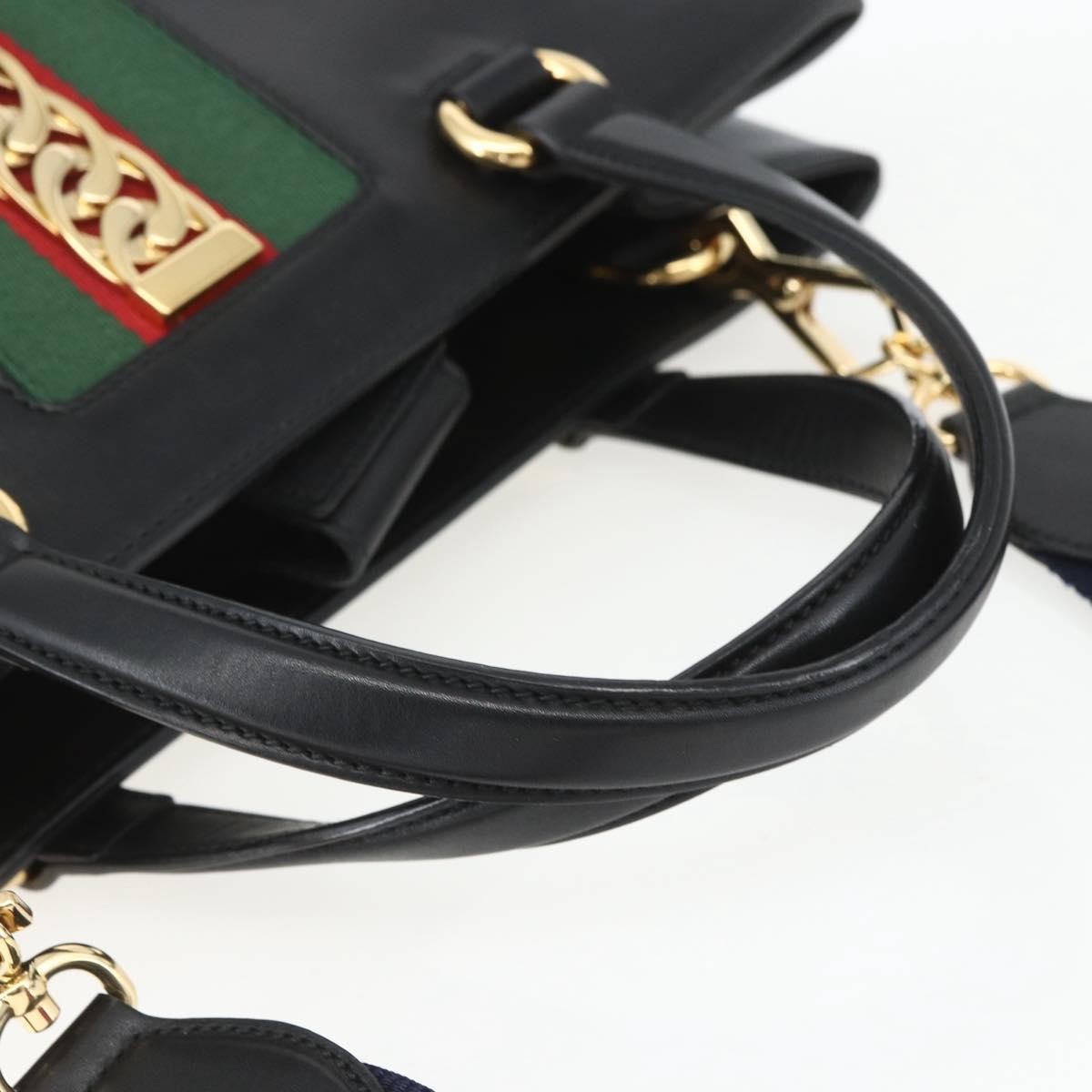 Gucci GUCCI Web Sherry Line Silvi Tote Bag Leather 2way Black Gold 453790 Authentic ki6344
